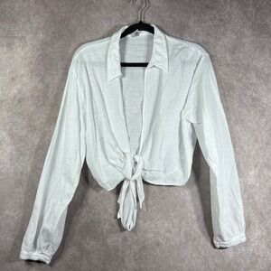 Blanco By Nature Top Womens Size XL White Long Sleeves Tie Front Cropped